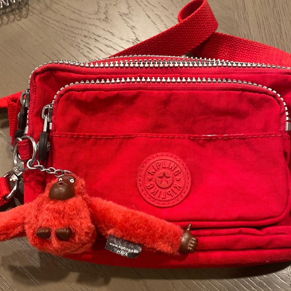 Kipling Red Fanny pack crossbody bag with monkey